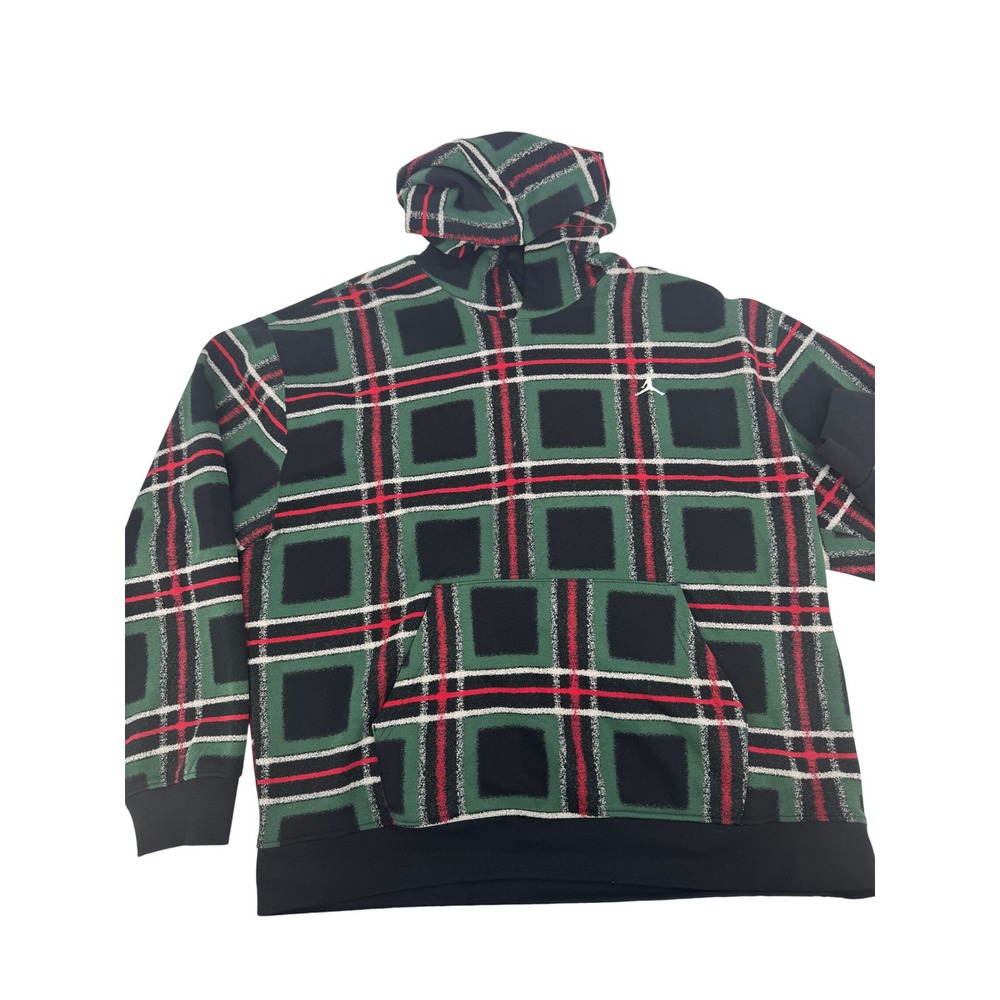Jordan Plaid Hoodie Mens XXL Green Black Red Jumpman Fleece Pullover Streetwear
